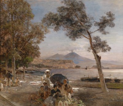 Evening Mood at the Gulf of Naples, with Vesuvius in the Background by Oswald Achenbach